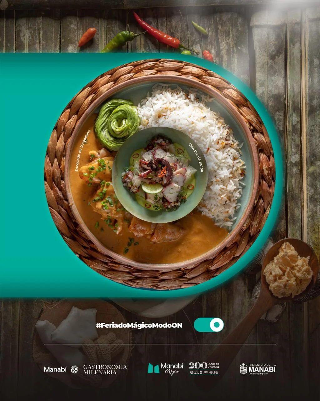 Pieza de campaña Feriado Mágico ModoON de Manabí Gastronomía Milenaria